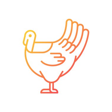 Erkek hindi gradyanı doğrusal vektör simgesi. Ticari kümes hayvanları yiyecek için yetiştiriliyor. Hindiyle Şükran Günü yemeği. İnce çizgi renk sembolü. Modern tarz pictogram. Vektör izole çizimi