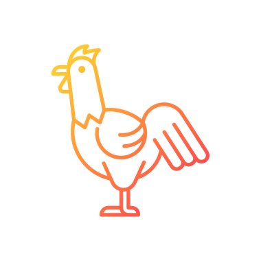 Horoz gradyanı doğrusal vektör simgesi. Horoz çobanlığı. Ticari tavuk yetiştirme. Evcil kara kuşları. Genç horoz. İnce çizgi renk sembolü. Modern tarz pictogram. Vektör izole çizimi