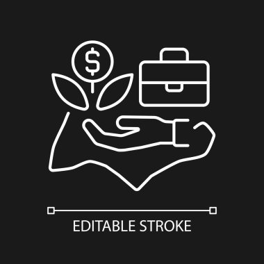 Koyu tema için iş yanlısı çevre beyaz doğrusal simge. İş dostu ülke. İnce çizgi özelleştirilebilir illüstrasyon. Gece modu için izole vektör kontur sembolü. Düzenlenebilir vuruş