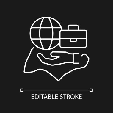 Esnek iş hukuku koyu renk tema için beyaz doğrusal simge. Singapur istihdam yasası. İş anlaşmaları. İnce çizgi özelleştirilebilir illüstrasyon. Gece modu için izole vektör kontur sembolü. Düzenlenebilir vuruş