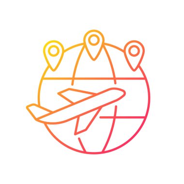 Mükemmel bağlantı gradyanı doğrusal vektör simgesi. Changi havaalanı. Uluslararası hedeflere uçuşlar. İnce çizgi renk sembolü. Modern tarz pictogram. Vektör izole çizimi