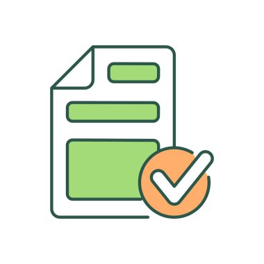 Elektronik kontrat RGB renk simgesi. Dijital imza. Resmi sertifika. Yasal onay ve belge. Satın alma ve hizmet anlaşması. İzole vektör çizimi. Basit doldurulmuş çizgi çizimi