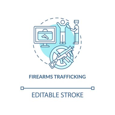 Firearms trafficking blue concept icon. Security guard searching for weapons. Arrest smuggler. Deportation abstract idea thin line illustration. Vector isolated outline color drawing. Editable stroke clipart