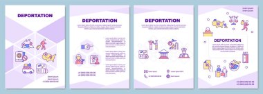 Sınır dışı etme broşürü. Resmi olarak ülkeden uzaklaştırma. Broşür, broşür, broşür baskısı, doğrusal simgelerle kaplama tasarımı. Sunum için vektör düzenleri, yıllık raporlar, reklam sayfaları