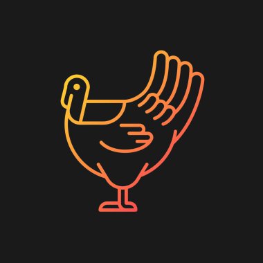 Koyu renk tema için erkek hindi gradyan vektör simgesi. Ticari kümes hayvanları yiyecek için yetiştiriliyor. Hindiyle Şükran Günü yemeği. İnce çizgi renk sembolü. Modern tarz pictogram. Vektör izole çizimi