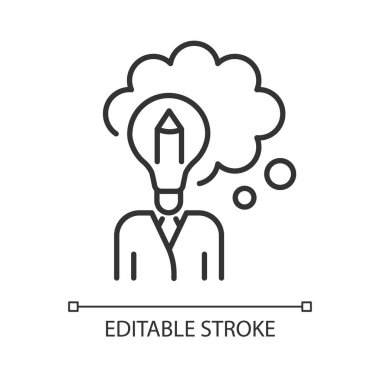 Doğrusal düşünme simgesi tasarla. Hayal gücü ve ilham. Kolay problem çözme yeteneği. İnce çizgi özelleştirilebilir illüstrasyon. Contour sembolü. Vektör izole çizim. Düzenlenebilir vuruş