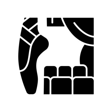 Dans eden yetenekli siyah sembol. Yetenekli dansçı. Koreografi performansı. Tiyatro ve profesyonel dans. Hobi ve eğlence. Beyaz uzayda siluet sembolü. Vektör izole illüstrasyonu