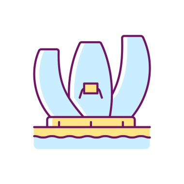 Sanat Müzesi RGB renk simgesi. Singapur ulusal simgesi. Kültür enstitüsü. Lotus çiçeği şekilli tasarım. Sanat ve bilim sergileri. İzole vektör çizimi. Basit doldurulmuş çizgi çizimi