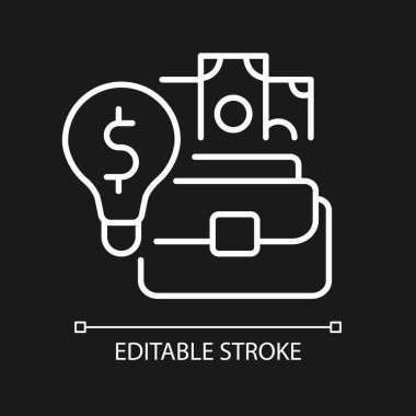 Karanlık tema için girişimcilik için beyaz doğrusal simge yeteneği. Yetenekli bir girişimci ve yönetmen. İnce çizgi özelleştirilebilir illüstrasyon. Gece modu için izole vektör kontur sembolü. Düzenlenebilir vuruş