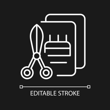 Koyu renk tema için beyaz doğrusal simge yeteneği. El işi aletleri. Dekoratif zanaat. İnce çizgi özelleştirilebilir illüstrasyon. Gece modu için izole vektör kontur sembolü. Düzenlenebilir vuruş