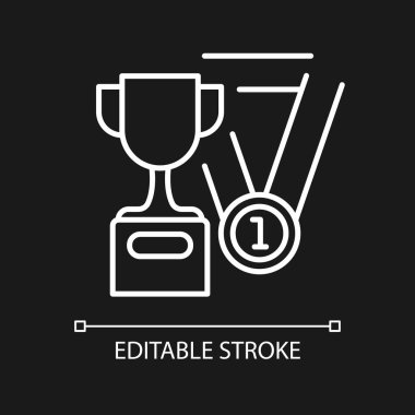 Koyu renk tema için spor yeteneği beyaz doğrusal simgesi. Atletik yetenek. Yetenekli bir sporcu. İnce çizgi özelleştirilebilir illüstrasyon. Gece modu için izole vektör kontur sembolü. Düzenlenebilir vuruş