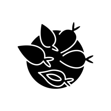 Yomari siyah kabartma simgesi. Geleneksel Nepal yemeği. Tatlı içerikli pirinç unu hamuru. Nepal mutfağı. Yamari. Buharda pişirilmiş şeker. Beyaz uzayda siluet sembolü. Vektör izole illüstrasyonu