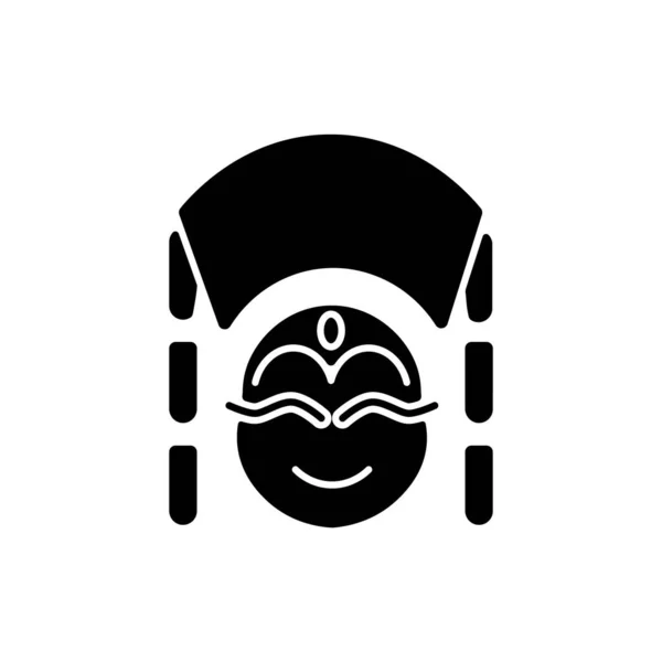库马里黑色石像图标 印度教在世的女神是佛教徒崇拜的 从Shakya家穿传统服装的女孩杜尔加的化身白色空间上的轮廓符号 矢量孤立的说明 — 图库矢量图片