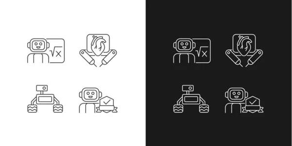Γραμμικά Εικονίδια Ρομποτικής Για Λειτουργία Σκότους Και Φωτός Χειρουργικό Ρομπότ — Διανυσματικό Αρχείο