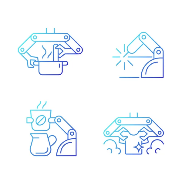Set Icone Vettoriali Lineari Gradienti Dispositivi Meccanici Automatizzati Cucina Robotica — Vettoriale Stock