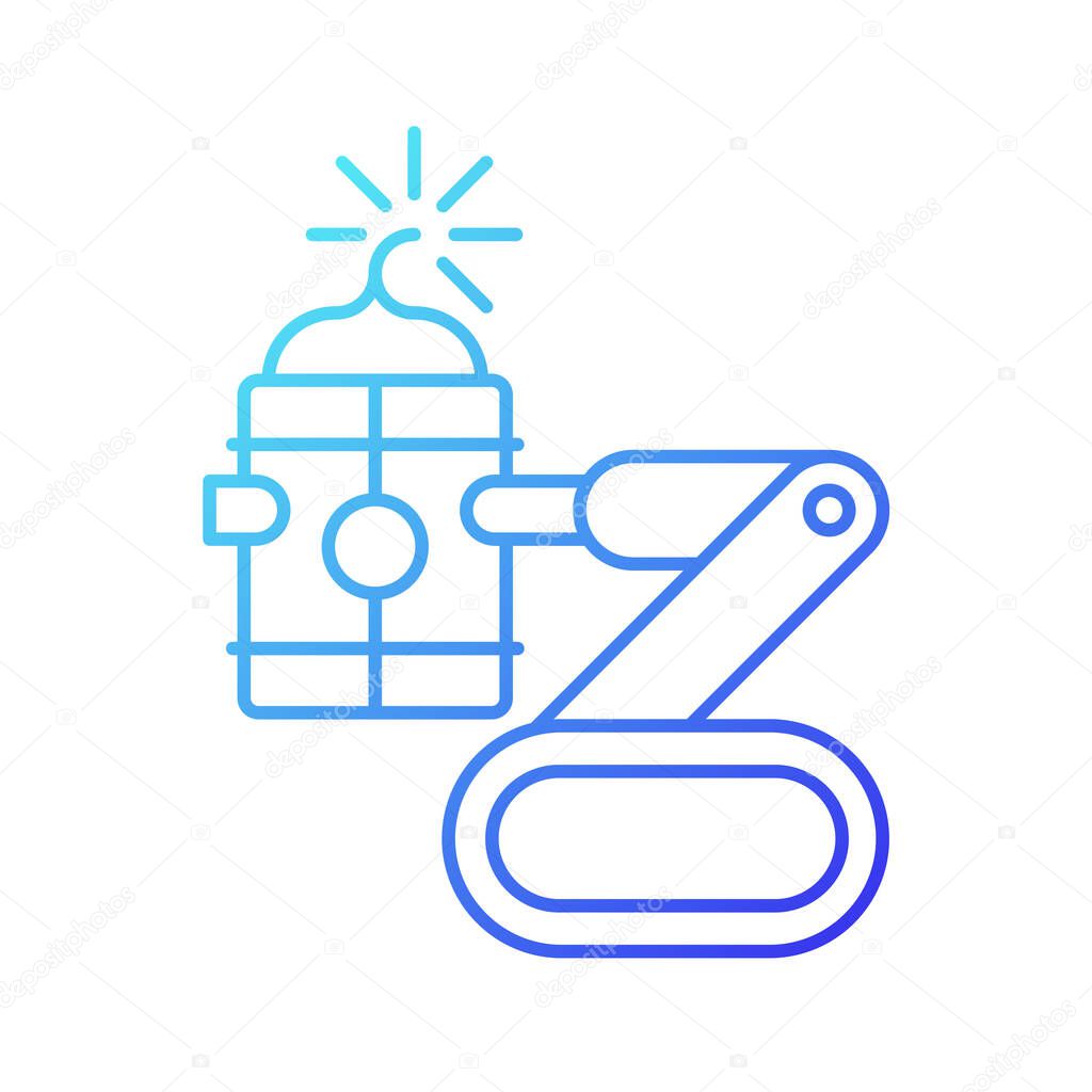 Bomb defusing robots gradient linear vector icon. Control from safe distance. Explosive ordnance remote disposal. Thin line color symbol. Modern style pictogram. Vector isolated outline drawing