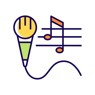 RGB renk ikonu söyleme yeteneği. Ses dersleri ve eğitim. Şarkı ve müzik çalıyor. Yetenekli şarkıcı. Hobi ve eğlence. İzole vektör çizimi. Basit doldurulmuş çizgi çizimi