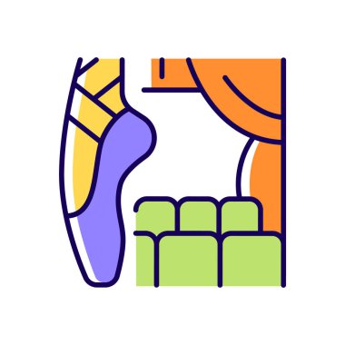 Dans yeteneği RGB renk simgesi. Yetenekli dansçı. Koreografi performansı. Tiyatro ve profesyonel dans. Hobi ve eğlence. İzole vektör çizimi. Basit doldurulmuş çizgi çizimi