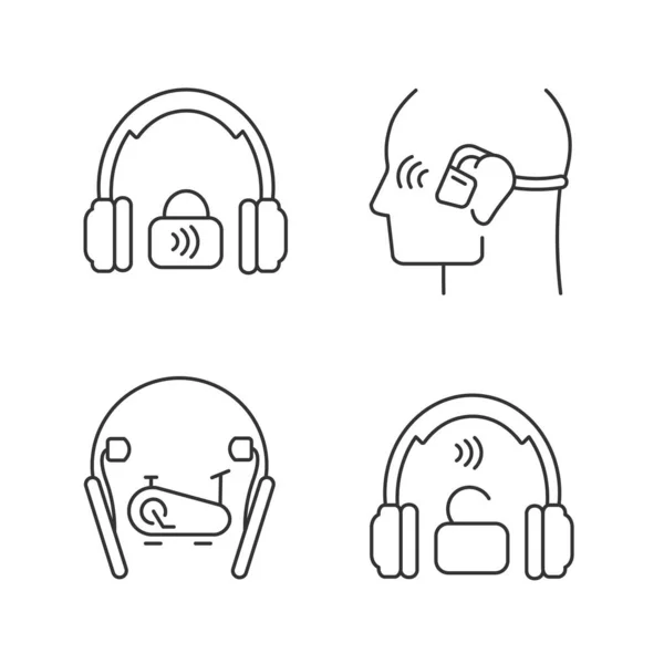 Wireless Headphones Linear Icons Set Professional Ear Headset Ear Earphones — Stock Vector