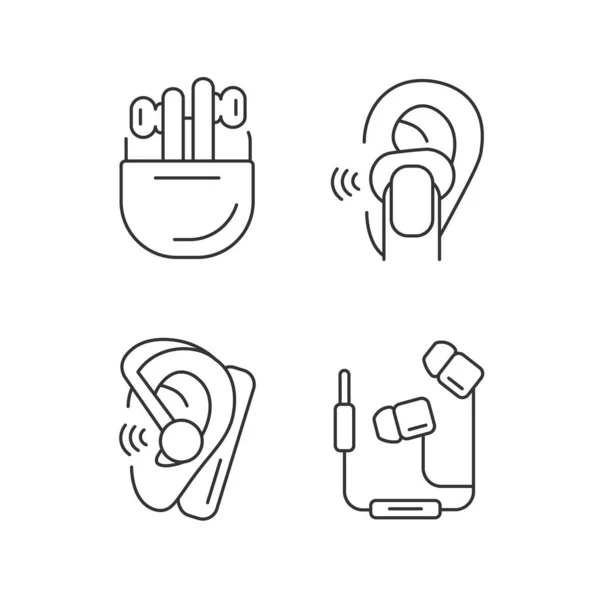 Compacto Fones Ouvido Conjunto Ícones Lineares Pequenos Auriculares Para Ouvir — Vetor de Stock