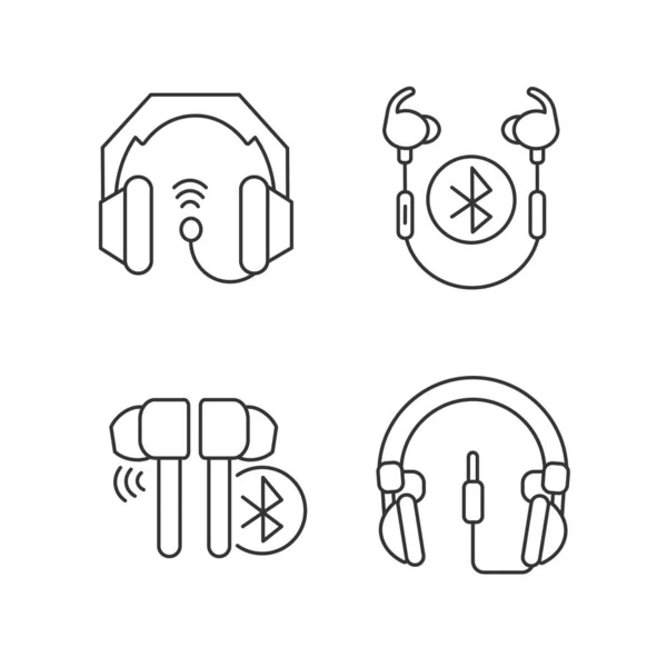 Dans Oreille Sur Oreille Écouteurs Icônes Linéaires Réglés Casque Filaire — Image vectorielle