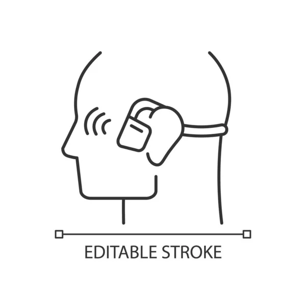开耳朵无线耳机线性图标 骨传导耳机 无线连接电话 细线可定制的示例 绕道标志 矢量孤立的轮廓图 可编辑笔划 — 图库矢量图片