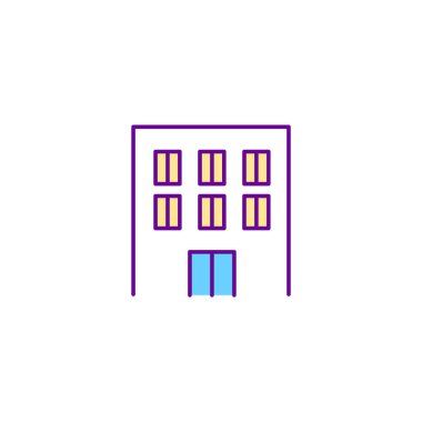 RGB renk simgesi konut binası. Çok katlı bir ev. Mimari yapı. Metropolis sembolü. Şehir merkezinde emlak işi. İzole vektör çizimi. Basit doldurulmuş çizgi çizimi