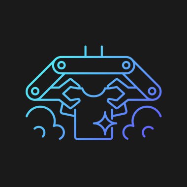 Karanlık tema için çamaşırhane robotu gradyan vektör simgesi. Robot kollarla giysileri katlıyorum. Yapay zeka kullanarak. İnce çizgi renk sembolü. Modern tarz pictogram. Vektör izole çizimi