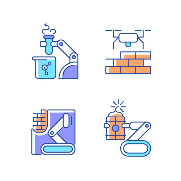 Automatización Diferentes Industrias Conjunto Iconos Color Rgb Asistencia Robótica Laboratorio — Vector de stock