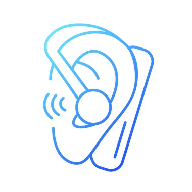 Elsiz kulaklık gradyan doğrusal vektör simgesi. İş konuşmaları için kablosuz kulaklık. Araba kullanırken arıyorum. İnce çizgi renk sembolü. Modern tarz pictogram. Vektör izole çizimi