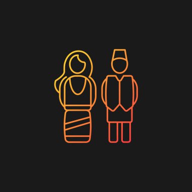 Karanlık tema için geleneksel Nepal kostüm gradyan vektör simgesi. Dini durumlar için şölen kıyafeti. Ulusal elbiseler. İnce çizgi renk sembolü. Modern tarz pictogram. Vektör izole çizimi