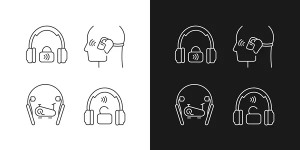 Drahtlose Kopfhörer Lineare Symbole Für Dunklen Und Hellen Modus Eingestellt — Stockvektor