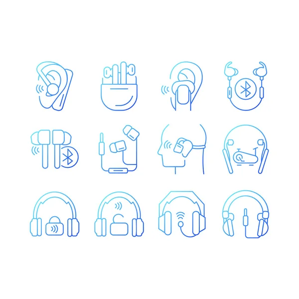 Verschiedene Arten Von Kopfhörern Gradienten Linearen Vektorsymbolen Ohrhörern Kopfhörer Zum — Stockvektor