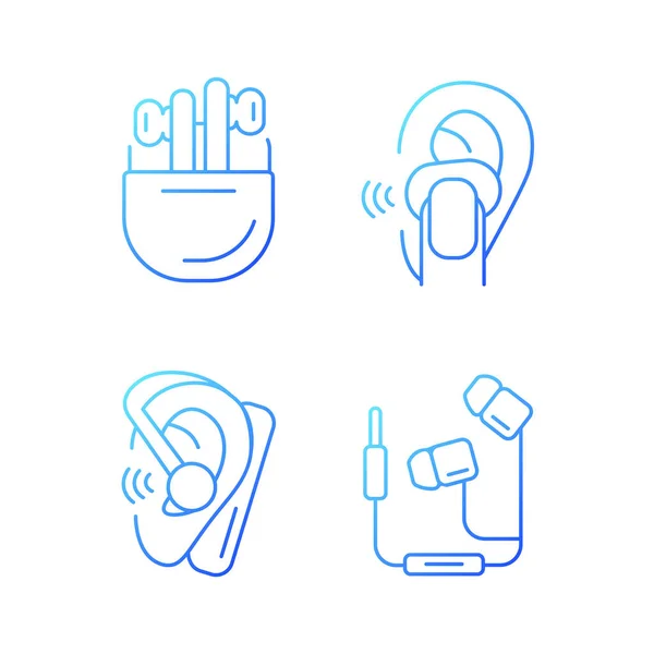 Compacto Auriculares Auriculares Gradiente Conjunto Iconos Vectoriales Lineales Pequeños Auriculares — Vector de stock