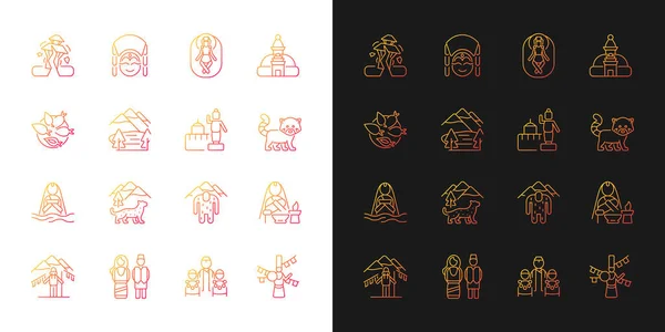 Nepal Kulturerbe Gradienten Symbole Für Dunkel Und Hell Modus Eingestellt — Stockvektor