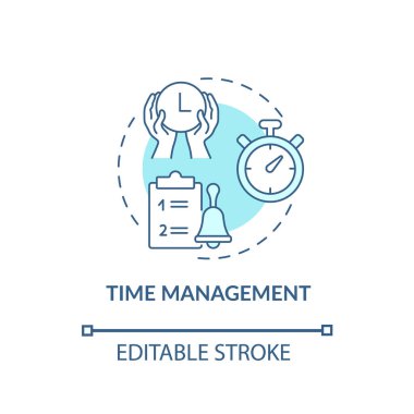 Zaman yönetimi konsepti simgesi. ADHD soyut fikir çizgisi çizimi için ebeveyn tavsiyesi. Ertelemeyle ilgili problemleri çözmek. Vektör izole edilmiş dış hat renk çizimi. Düzenlenebilir vuruş