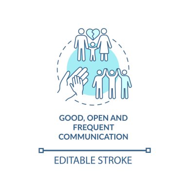Güzel, açık ve sık sık iletişim konsepti simgesi. ADHD soyut fikir çizgisi çizimi için ebeveyn tavsiyesi. Pozitif ebeveynlik stratejisi. Vektör izole edilmiş dış hat renk çizimi. Düzenlenebilir vuruş