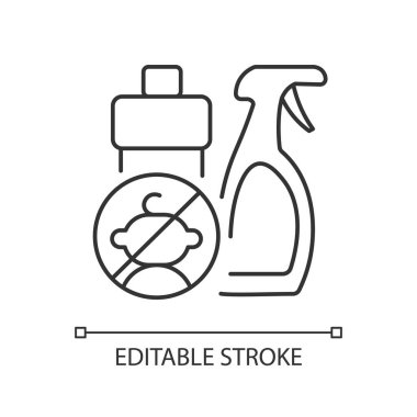 Temizlik malzemeleri doğrusal simgesine erişim yok. Evde çocuk güvenliği. Zehirlenme önleme. İnce çizgi özelleştirilebilir illüstrasyon. Contour sembolü. Vektör izole çizim. Düzenlenebilir vuruş