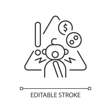 Bozukluklara, düğmelere ve çengelli iğnelere erişimi yok. Evde çocuk güvenliği. Bebek güvenliği. İnce çizgi özelleştirilebilir illüstrasyon. Contour sembolü. Vektör izole çizim. Düzenlenebilir vuruş