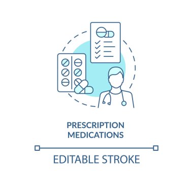 Reçeteli ilaçlar mavi konsept ikonu. Zatürree tedavisi soyut fikir ince çizgi çizimi. Grip virüslerine karşı ilaçlar. Vektör izole edilmiş dış hat renk çizimi. Düzenlenebilir vuruş