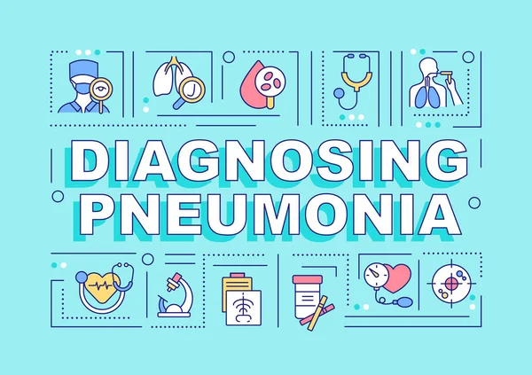 Tüdőgyulladás Diagnosztizálása Szó Fogalmak Banner Vérvizsgálat Infografikák Lineáris Ikonokkal Türkiz — Stock Vector