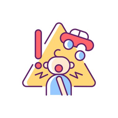 Boğulma tehlikesi olan oyuncaklar RGB renk simgesi. Evde çocuk güvenliği. Küçük parçalar ve elementlerin yutulmasını önler. Çocuklar için yaş kısıtlaması. İzole vektör çizimi. Basit doldurulmuş çizgi çizimi