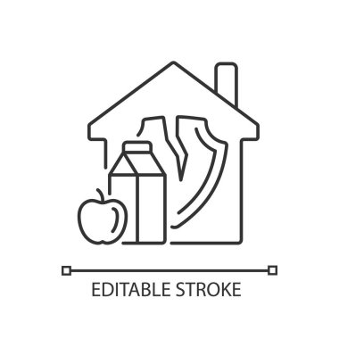 Gıda güvensizliği doğrusal simgesi. Yoksulluk ve iklim değişikliği yemek güvensizliğinin nedenidir. İnce çizgi özelleştirilebilir illüstrasyon. Contour sembolü. Vektör izole çizim. Düzenlenebilir vuruş