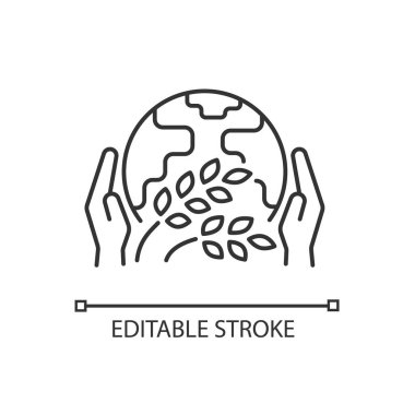 Açlık yardımı organizasyonu doğrusal simgesi. Fakir ve aç insanlara yardım eden küresel girişimler. İnce çizgi özelleştirilebilir illüstrasyon. Contour sembolü. Vektör izole çizim. Düzenlenebilir vuruş
