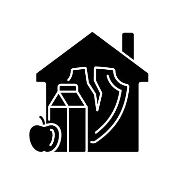 Yiyecek güvensizliği simgesi. Yiyecek tüketiminin bozulması. Yoksulluk ve iklim değişikliği yemek güvensizliğinin nedenidir. Beyaz uzayda siluet sembolü. Vektör izole illüstrasyonu