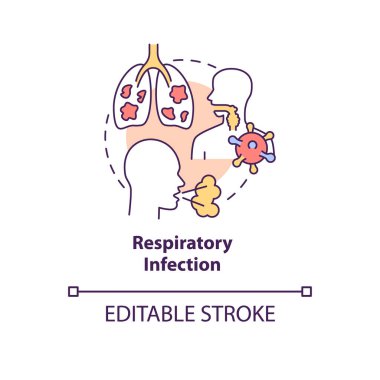 Solunum enfeksiyonu konsepti ikonu. Zatürree risk faktörü soyut fikir ince çizgi çizimi. Kronik akciğer hastalığı. Öksürürken balgam çıkıyor. Vektör izole edilmiş dış hat renk çizimi. Düzenlenebilir vuruş