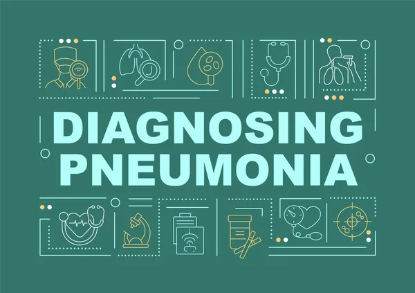 Mendiagnosis Pneumonia Konsep Kata Hijau Banner Pemeriksaan Fisik Infografis Dengan - Stok Vektor