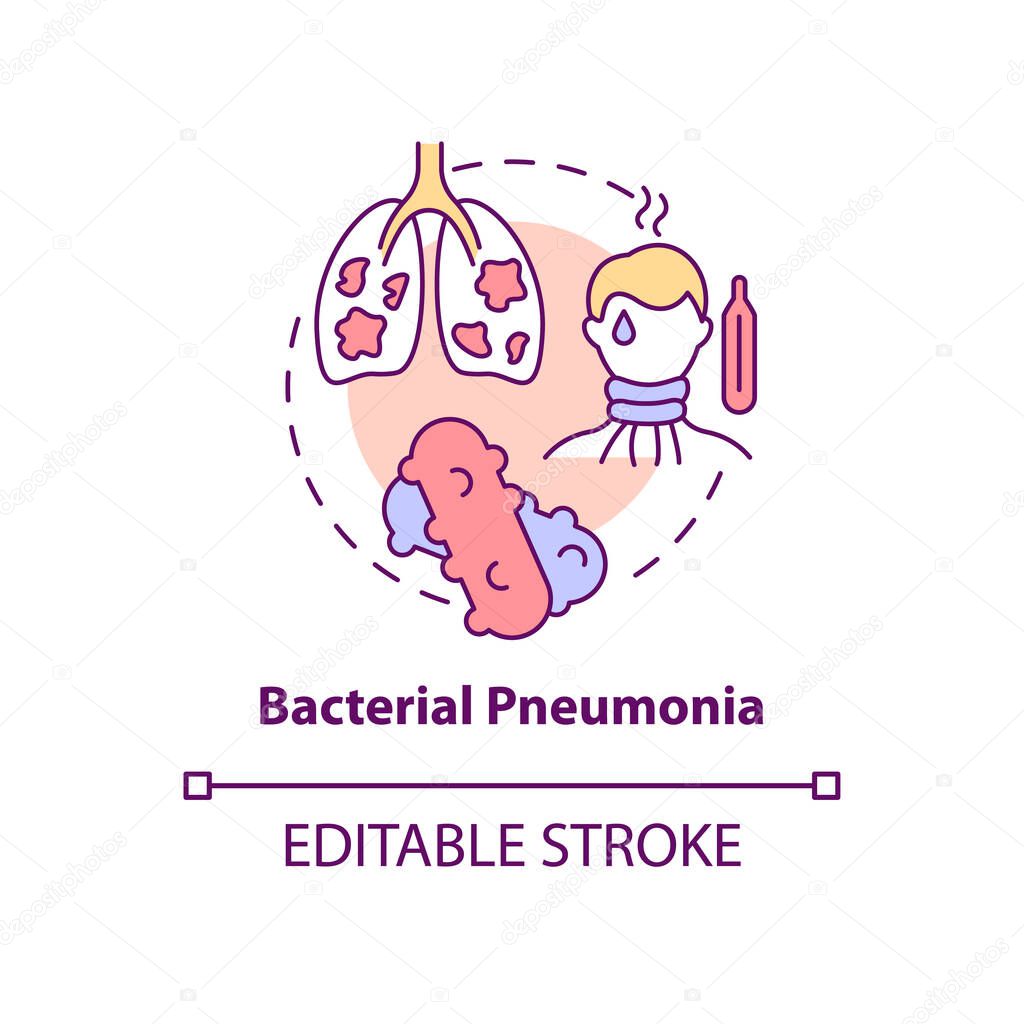 Icono del concepto de neumonía bacteriana Tipo de inflamación pulmonar