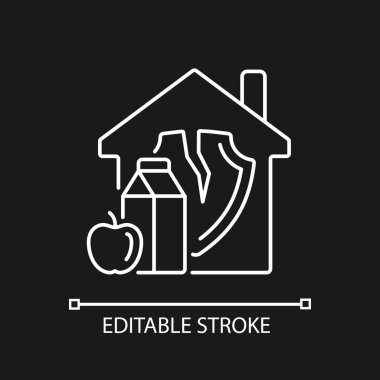 Karanlık tema için yiyecek güvensiz doğrusal simgesi. Yiyecek tüketiminin bozulması. Yiyeceğe erişim. İnce çizgi özelleştirilebilir illüstrasyon. Gece modu için izole vektör kontur sembolü. Düzenlenebilir vuruş