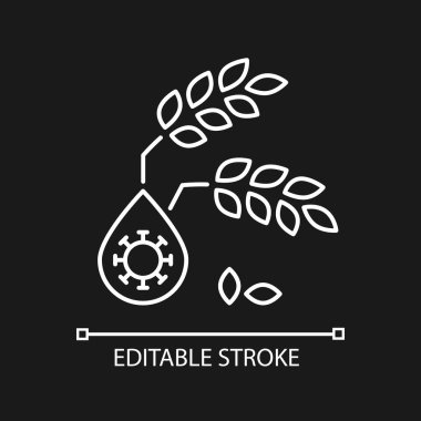 Karanlık tema için güvensiz su doğrusal simgesi. Yiyecek güvensizliği ve açlık. Hastalık bulaştırmak. İnce çizgi özelleştirilebilir illüstrasyon. Gece modu için izole vektör kontur sembolü. Düzenlenebilir vuruş